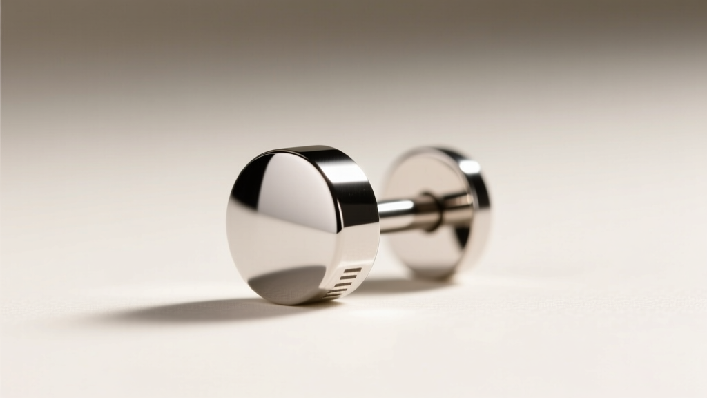 Macro shot of an implant-grade titanium flat back labret earring, highlighting its mirror polish and flawless nickel-free surface.