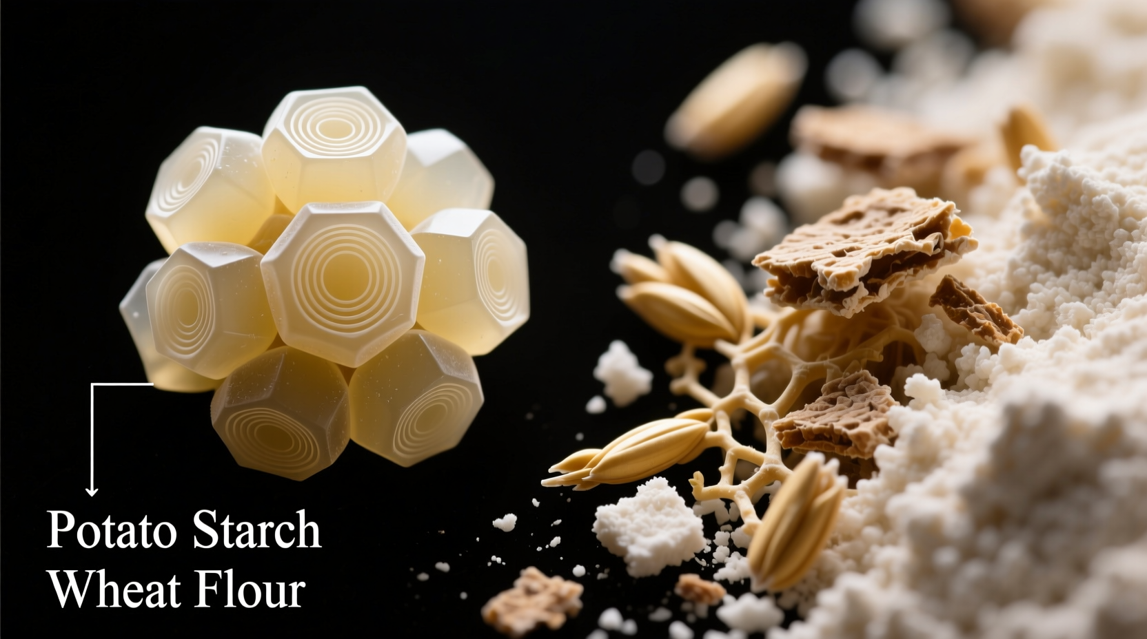 Potato starch versus wheat flour under microscope