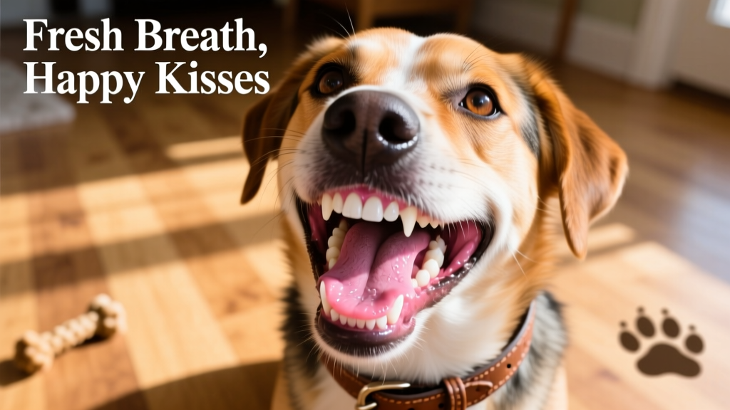 Close-up of a dog's mouth showing healthy pink gums and clean white teeth