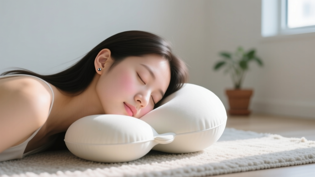 Side profile of a person sleeping on a U-shaped travel pillow to protect a newly pierced left ear from friction and pressure