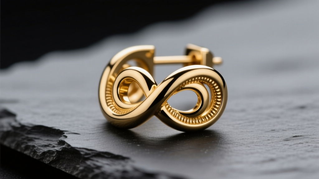 Macro shot of a 14k gold french earring back on dark slate, showing the dual-loop scroll design and metal tension grooves.