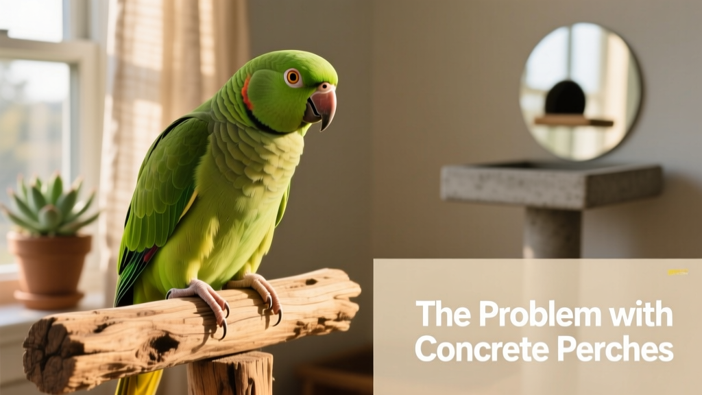 Close-up of a parrot standing comfortably on a natural wood perch