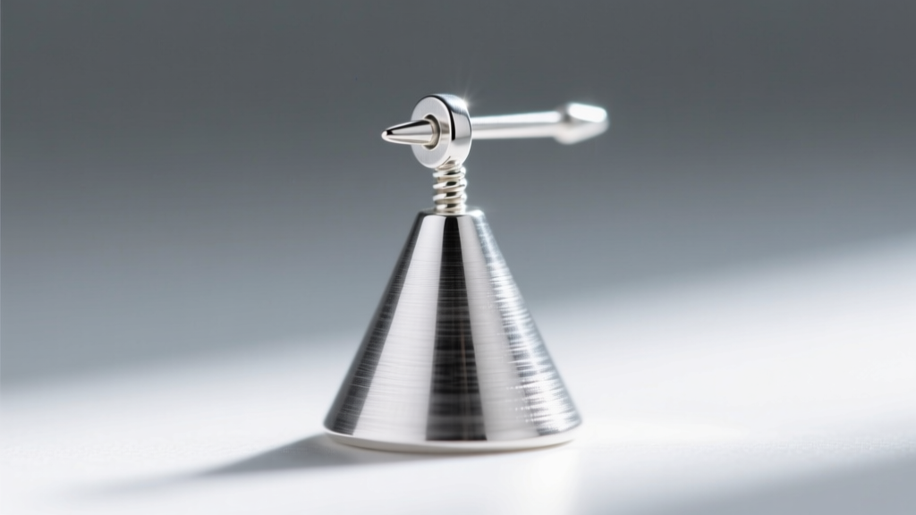 Macro shot of an Argentium silver spike earring base showing the solder joint where the post meets the wide conical foundation.