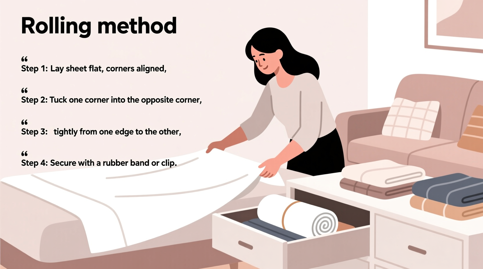 how to fold fitted sheets neatly so they stay tidy in drawers