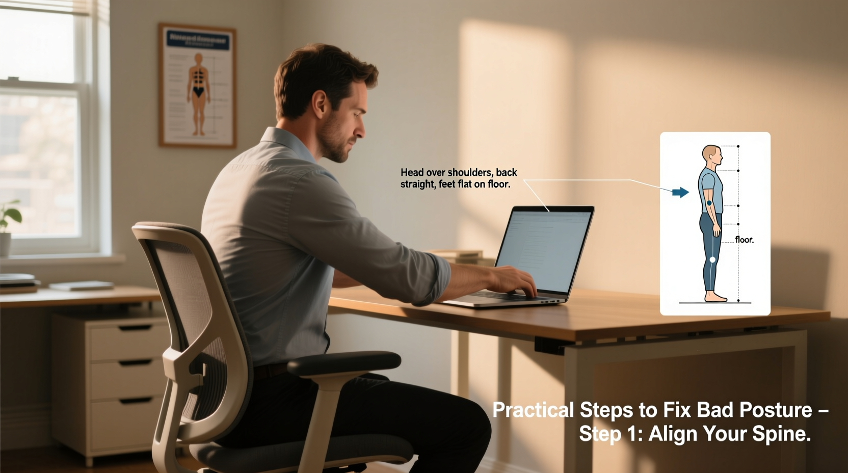 practical steps to fix bad posture while sitting at a desk all day