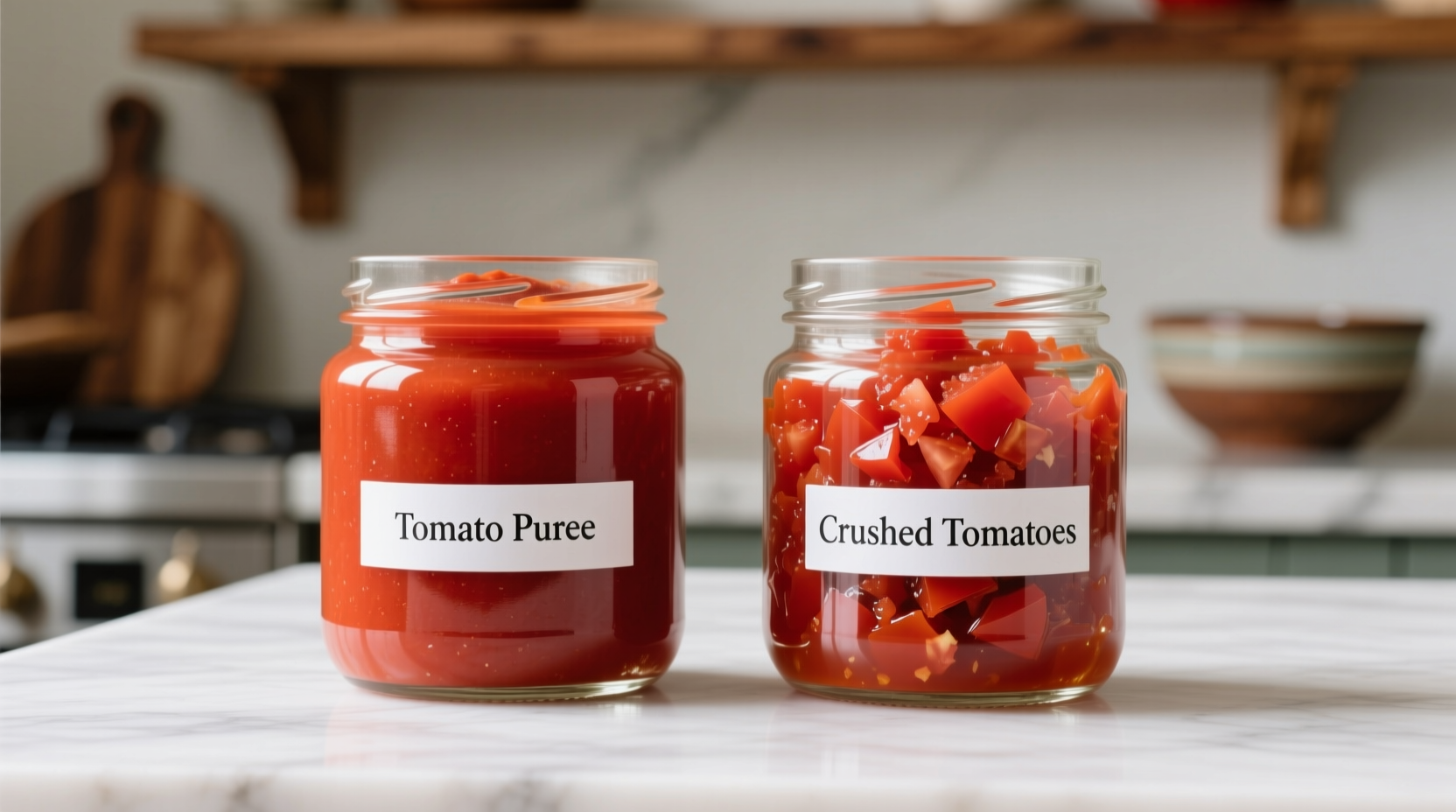 Tomato puree and crushed tomatoes side by side comparison