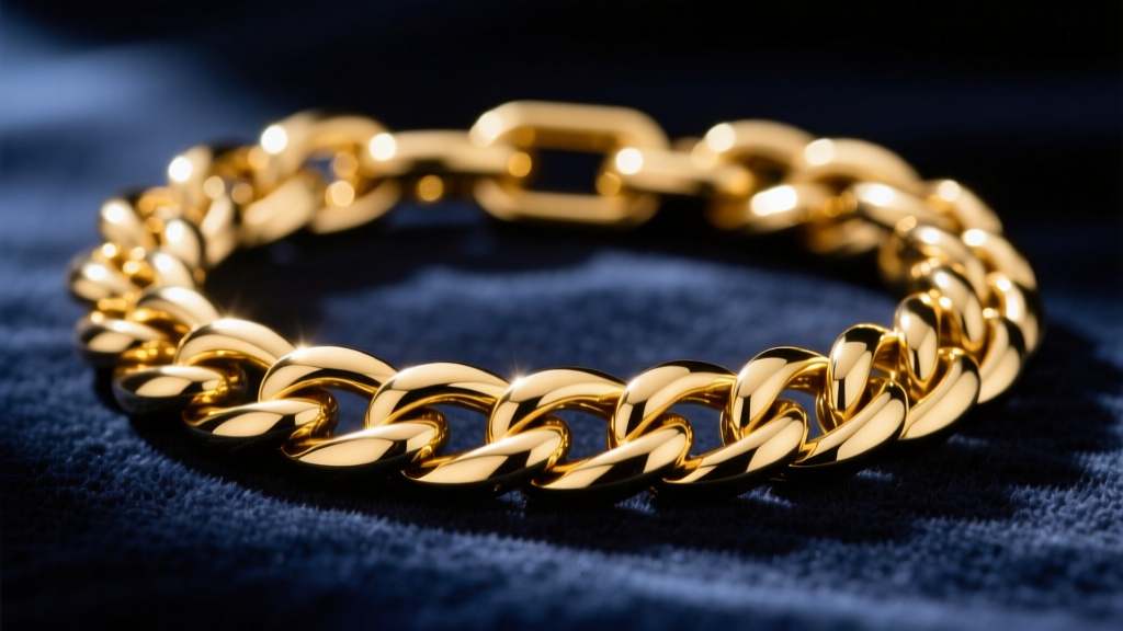 Close-up of a thick 18mm 14k gold Cuban chain on dark velvet, highlighting the interlocking flat links and a high polish finish.