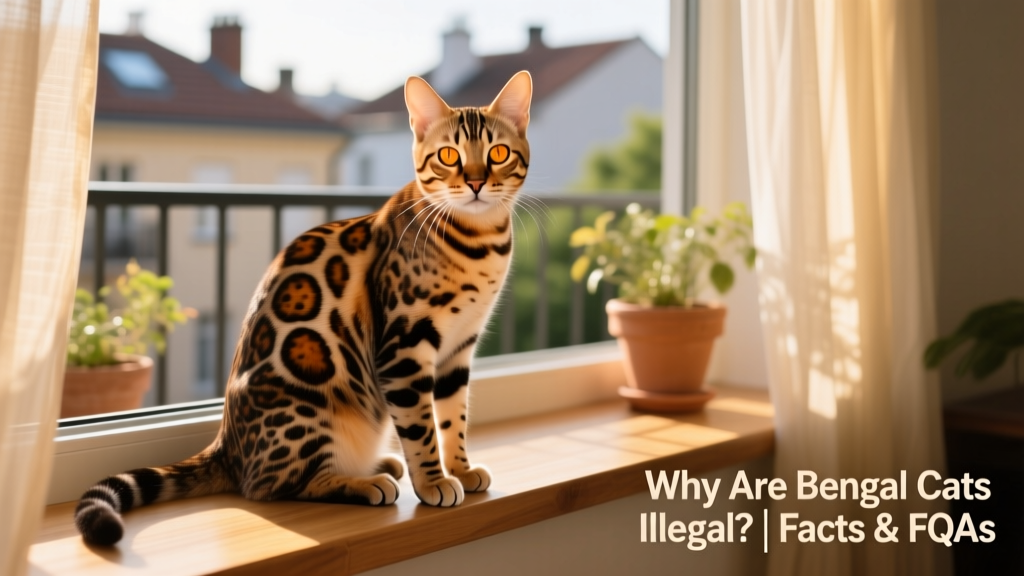A sleek, spotted Bengal cat sitting confidently on a sunlit windowsill