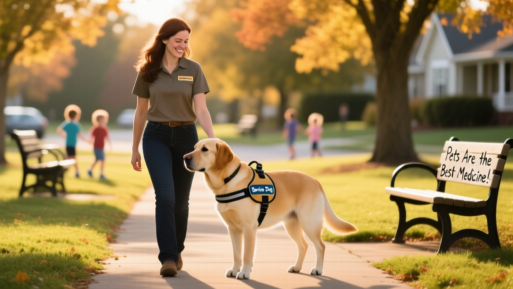 Brianna the handler walking service dog