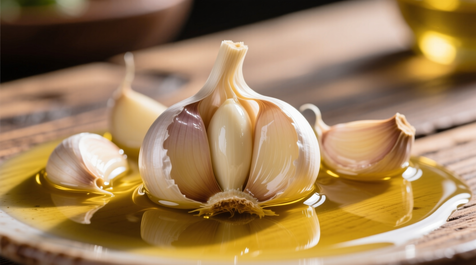 Fresh garlic cloves in olive oil sauce
