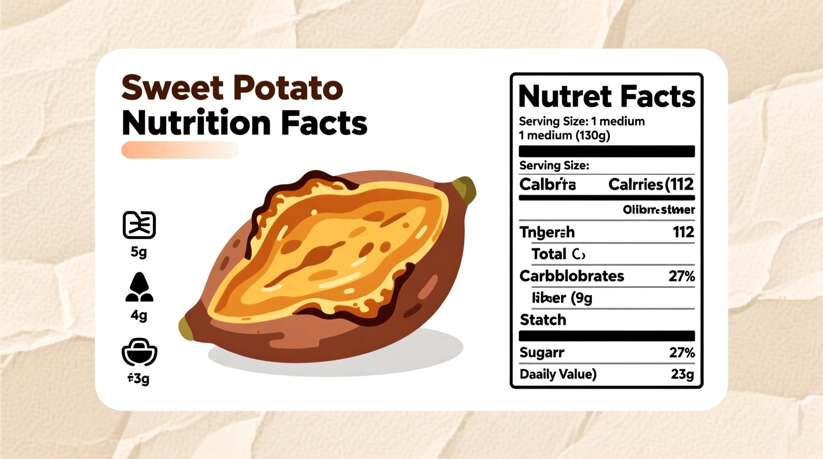 Nutrition facts label showing sweet potato carbohydrate content