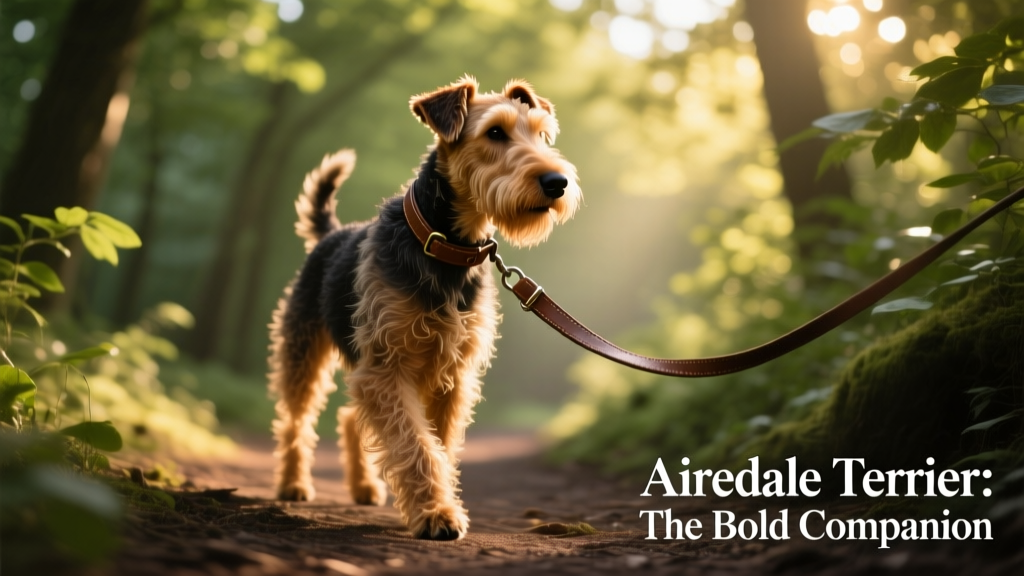 airedale terrier hiking on a leash