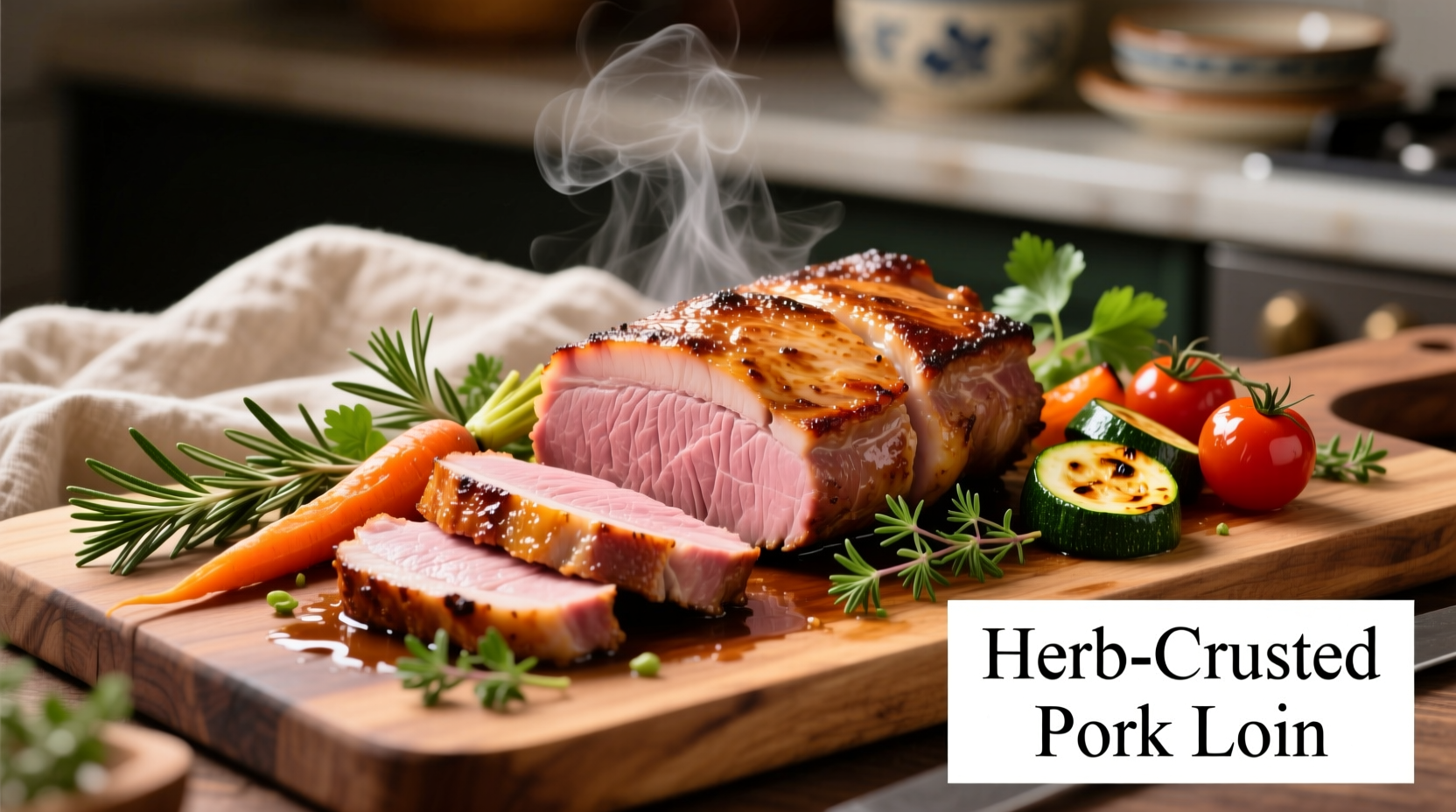 Sliced pork loin with herbs and vegetables