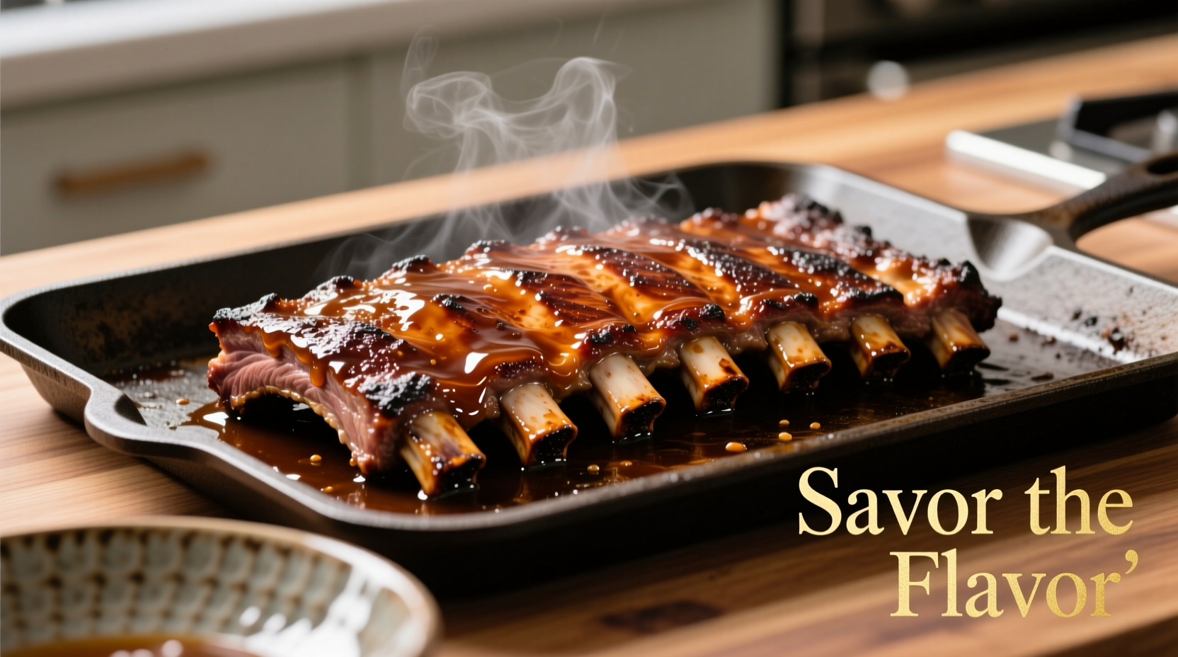 Perfectly cooked beef ribs on baking sheet