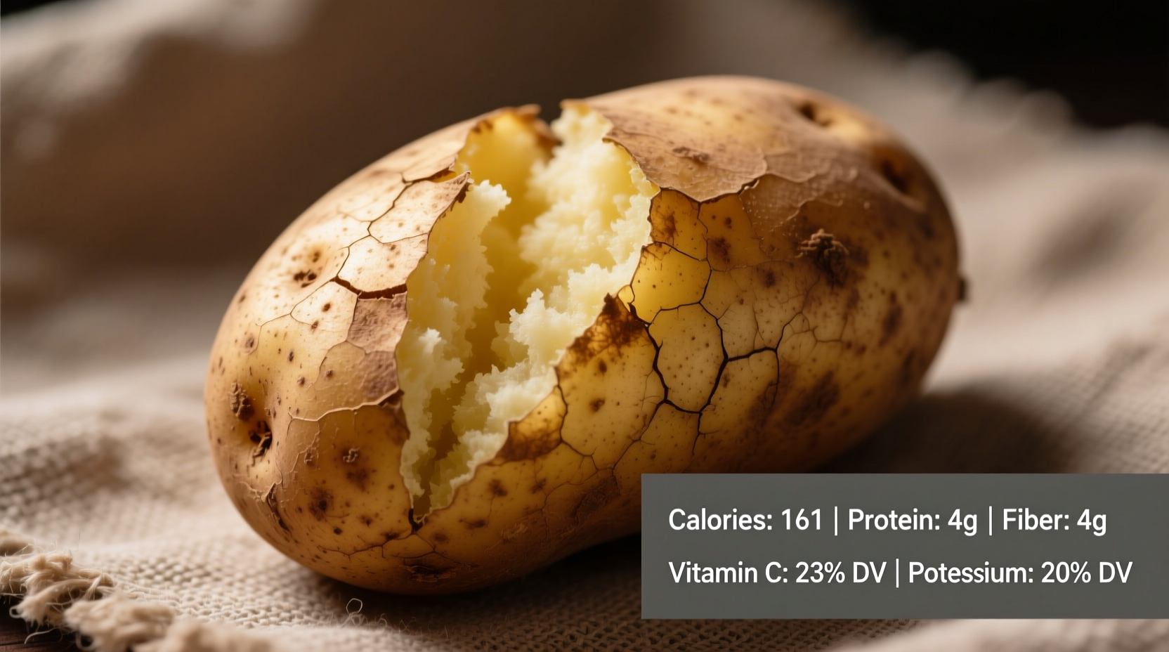 Baked potato with skin showing nutritional value