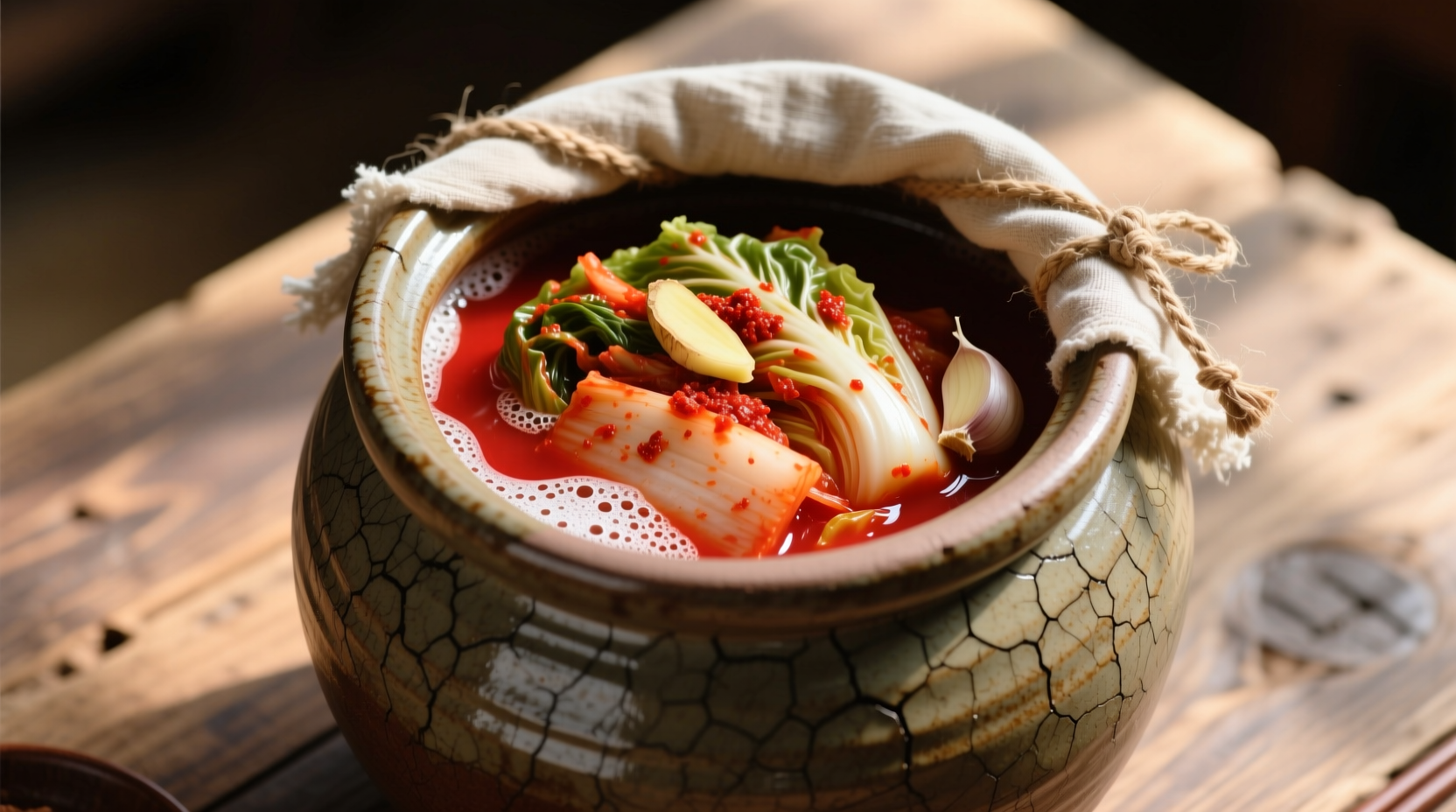 Traditional Korean kimchi in ceramic onggi jar