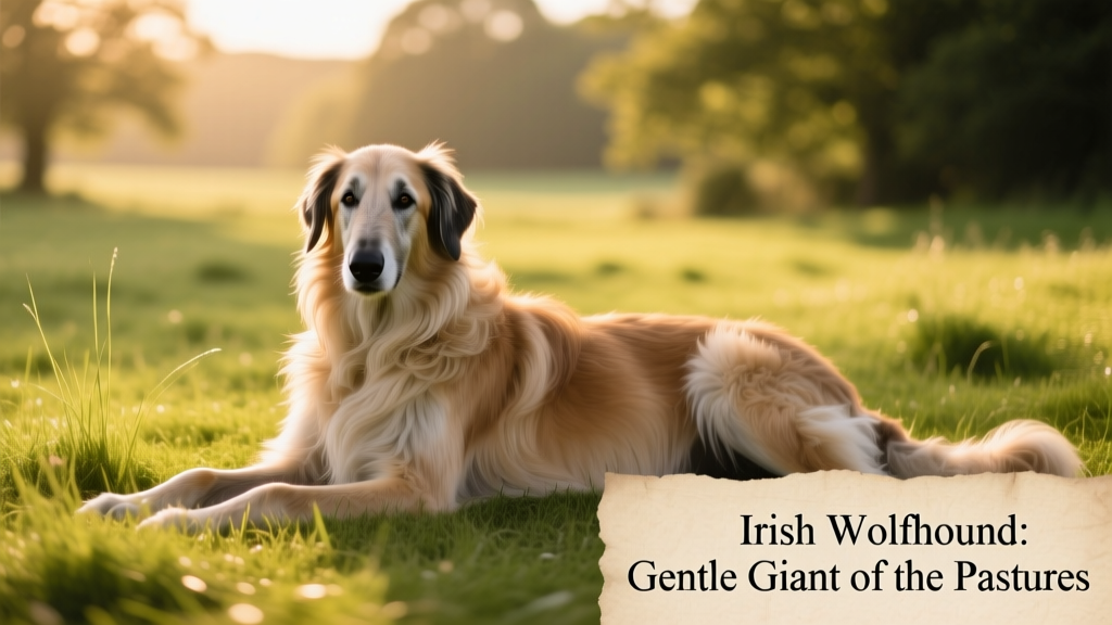 wheaten irish wolfhound lying on grass