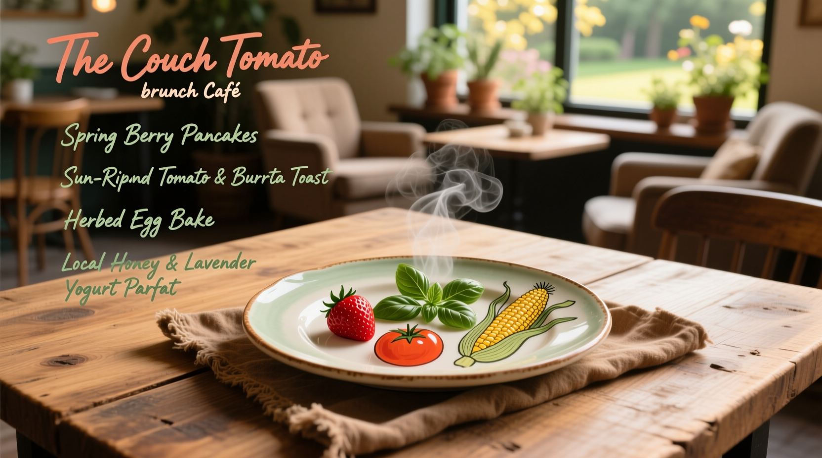 The Couch Tomato Café menu featuring seasonal brunch items