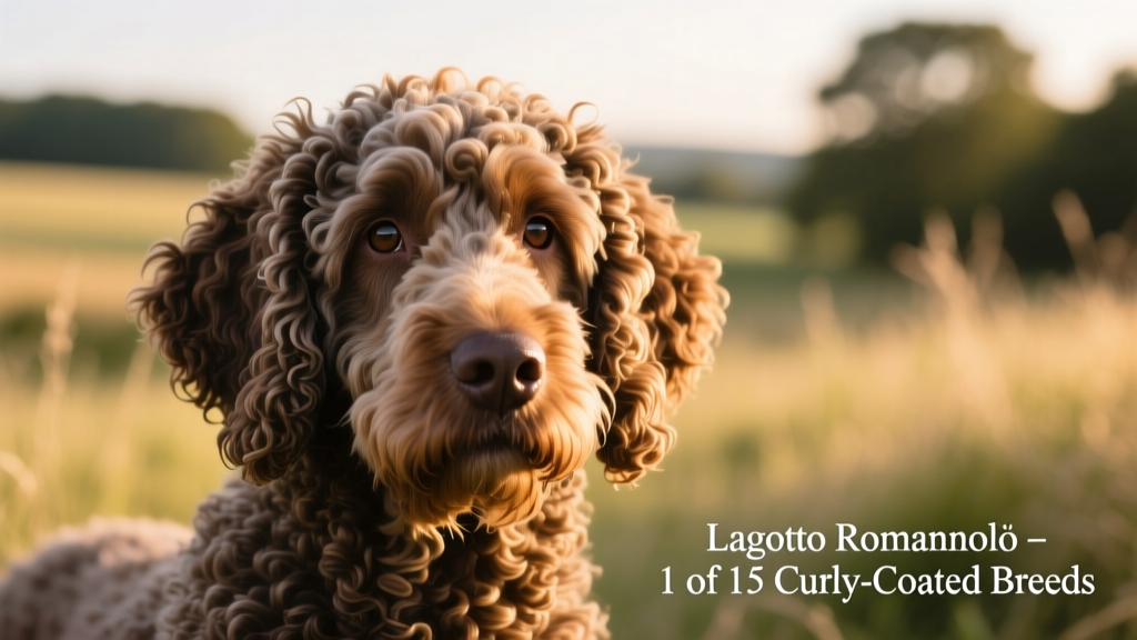 Close-up of a Lagotto Romagnolo’s curly, weather-resistant coat with visible texture and natural sheen