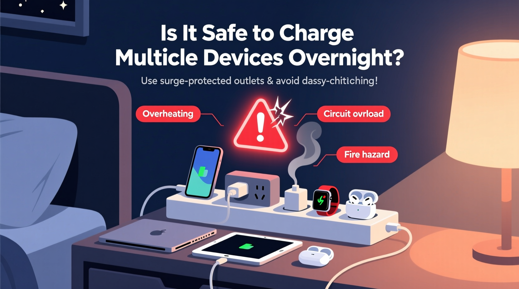 is it safe to charge multiple devices from one power strip overnight