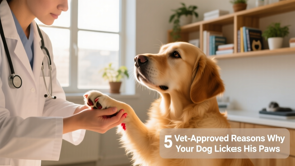 Veterinarian examining a dog's paw with a gentle touch, focusing on the spaces between the toes