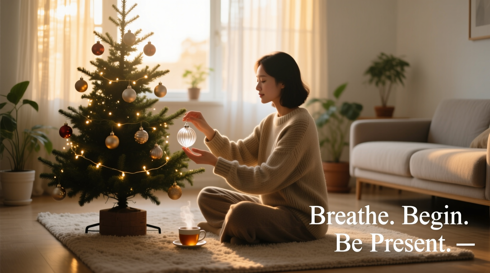 how to use mindfulness techniques while assembling christmas decorations to reduce stress