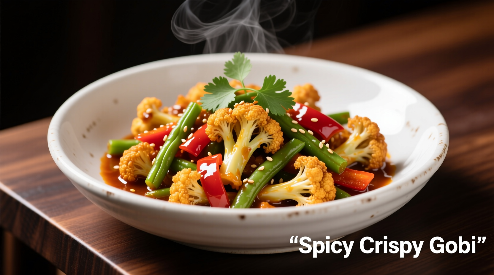 Crispy cauliflower gobi manchurian served in a white bowl