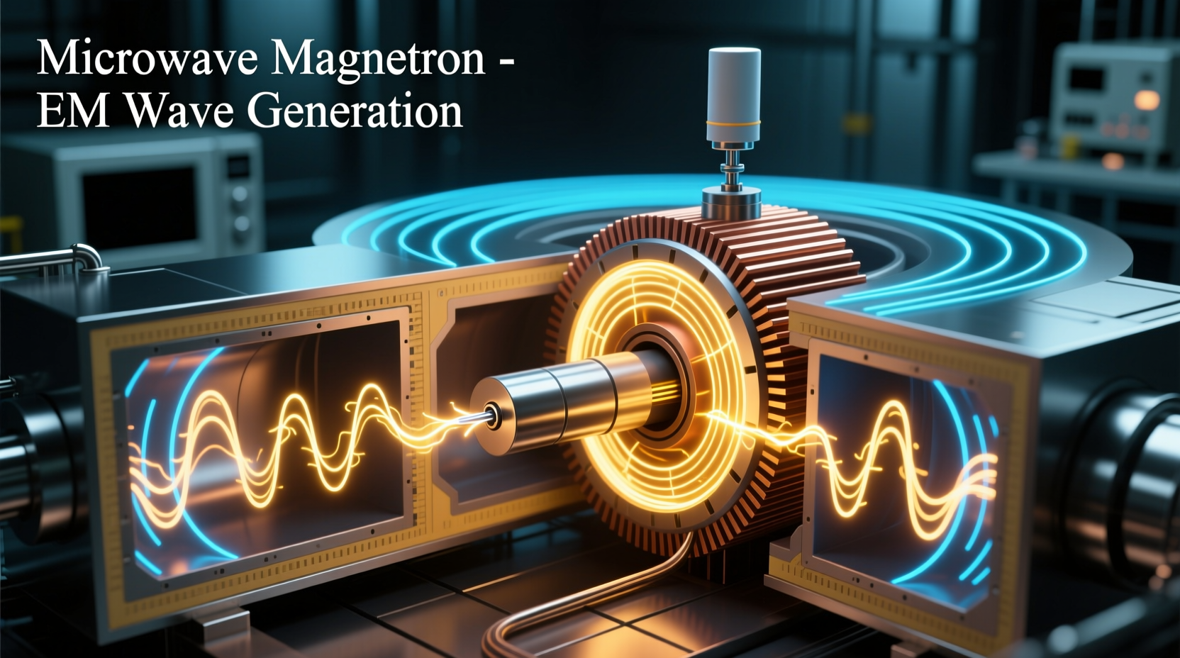 Microwave magnetron generating electromagnetic waves