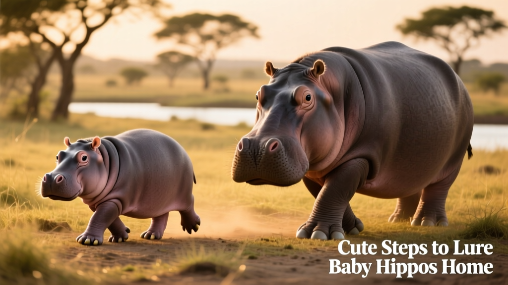 Side-by-side comparison illustration showing physical differences between a pygmy hippo and a Nile hippo: eye placement, foot structure, and overall body proportions