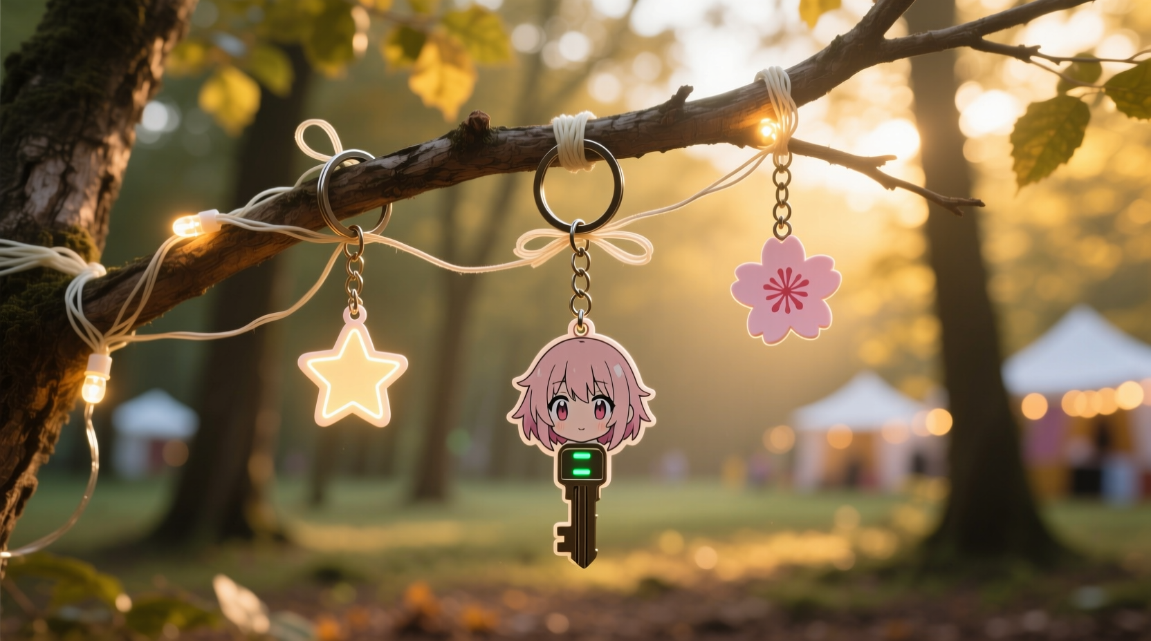 how to attach lightweight anime keychains to tree branches without adding weight or tangling lights
