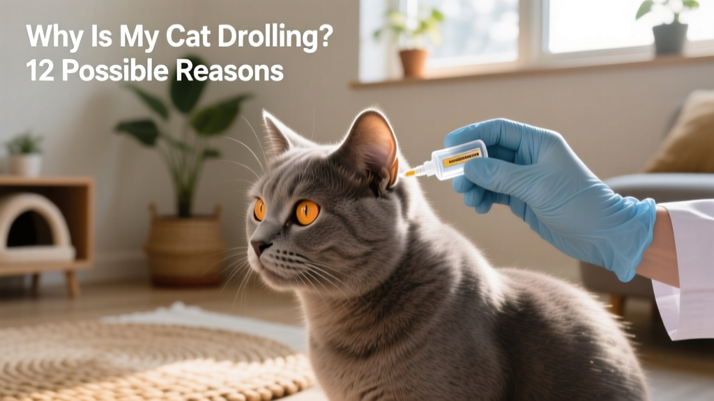 Cat calmly receiving a transdermal gel application behind the ear