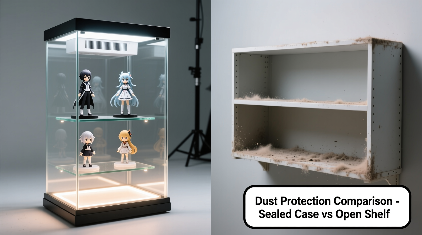 anime figure display case vs open shelf which protects against dust better