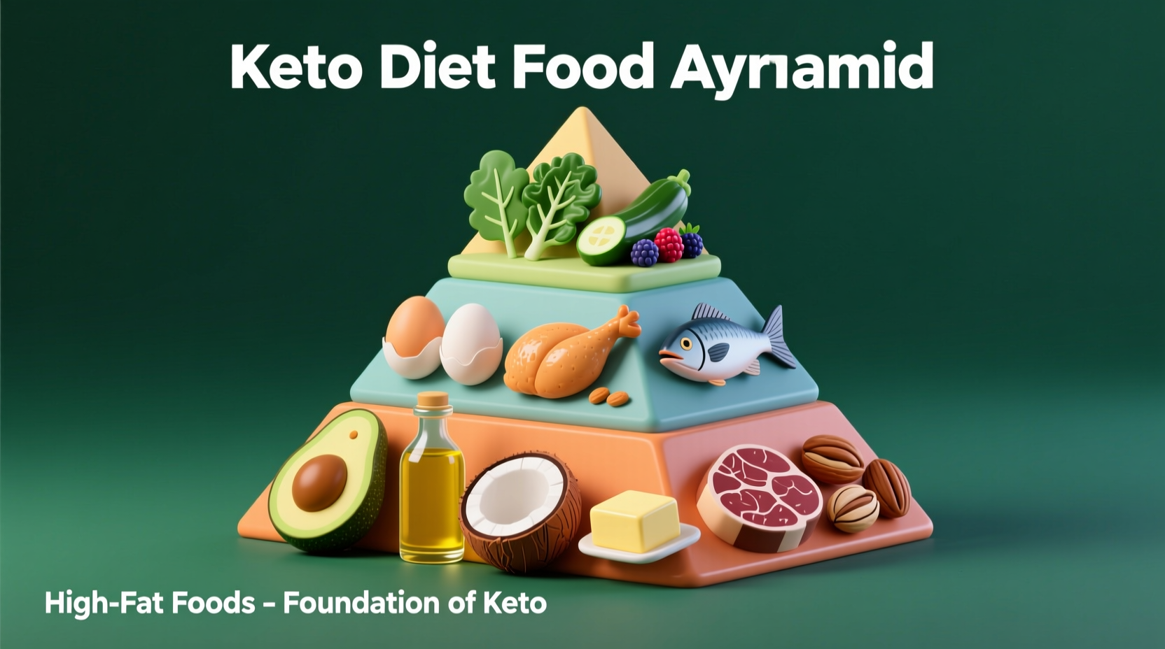 Keto food pyramid showing high-fat foods at base