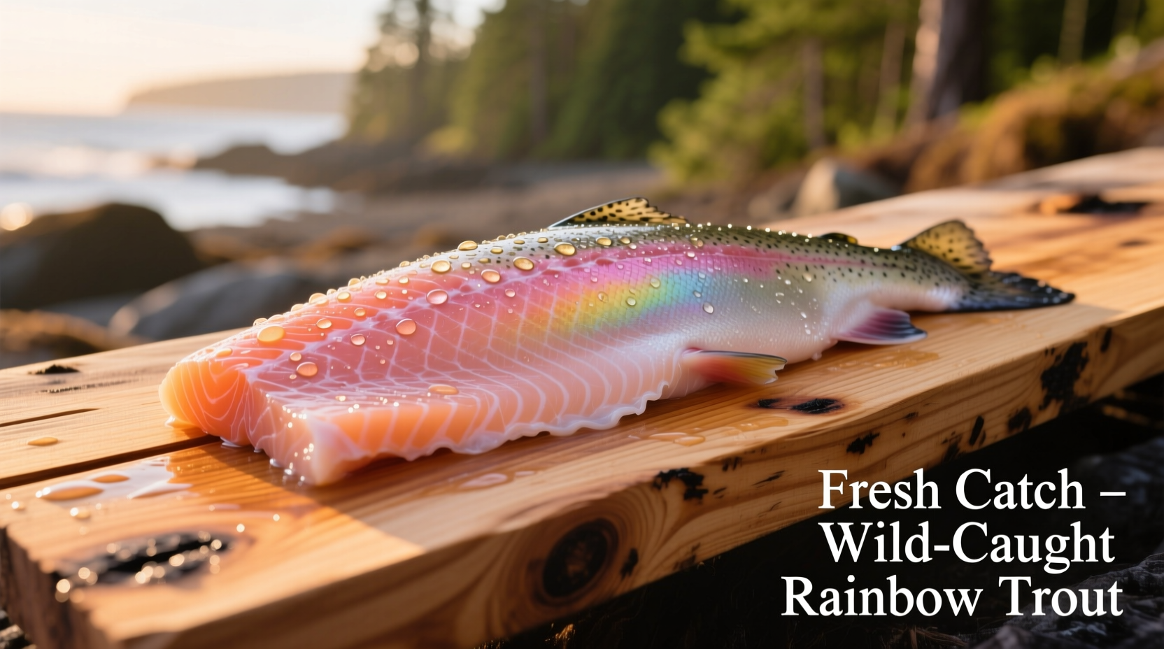 Fresh rainbow trout fillet on cedar plank