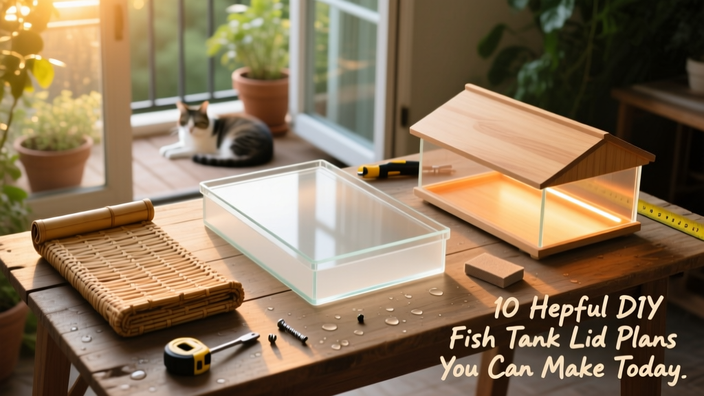 Overhead photo of three different DIY lids side-by-side: a minimalist acrylic slide, a rustic bamboo roll-up, and a sleek hinged plywood canopy with soft LED glow