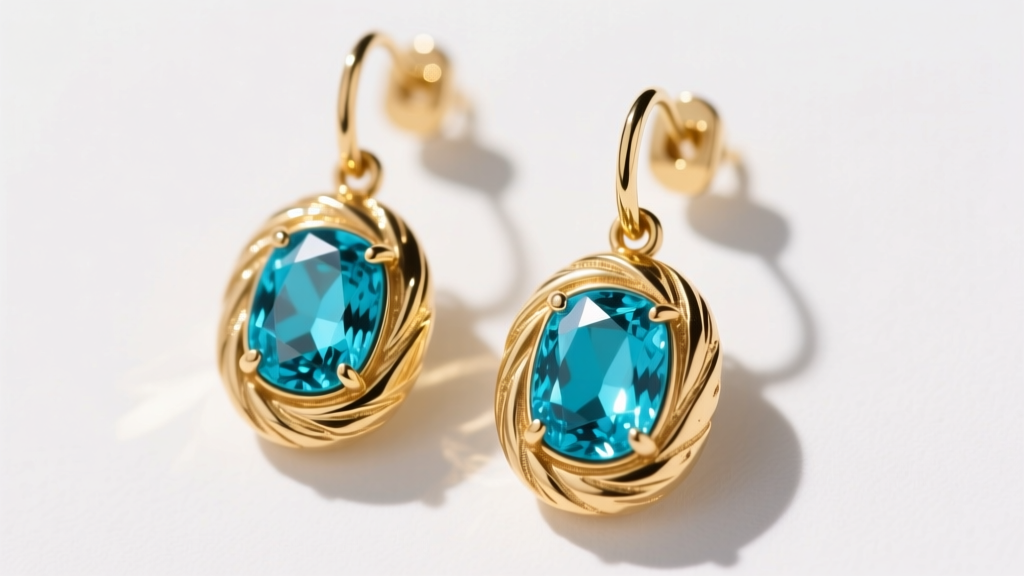 Macro photo of authentic 18k gold Judith Ripka drop earrings featuring signature bark texture and vibrant blue turquoise cabochons.