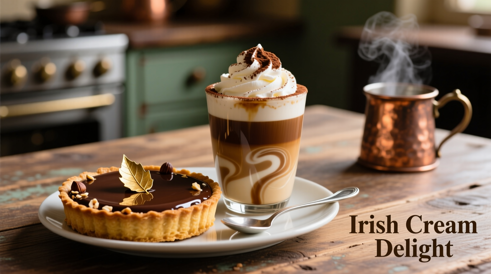 Irish cream flavored coffee and dessert presentation