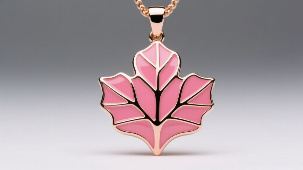 Hard enamel AKA ivy pendant close-up, highlighting the smooth polished finish, recessed metal lines, and vibrant salmon pink color