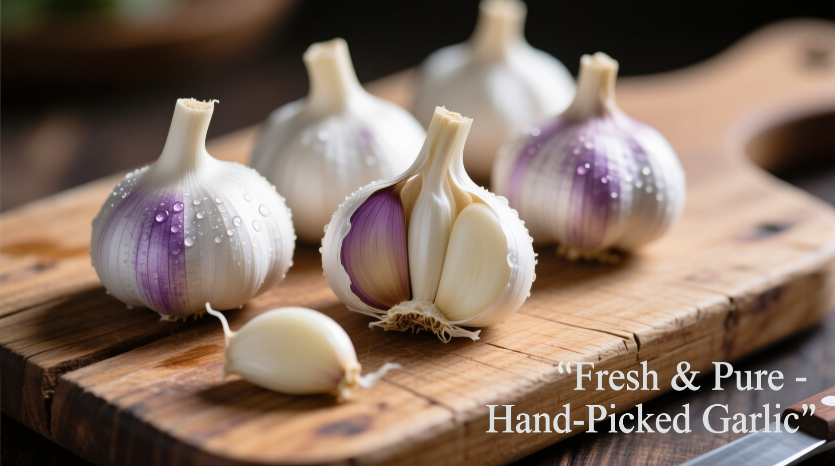 Fresh garlic cloves with husks removed on wooden cutting board