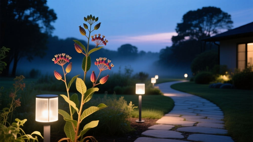 Native Plant Garden Lighting: Uplighting Asclepias