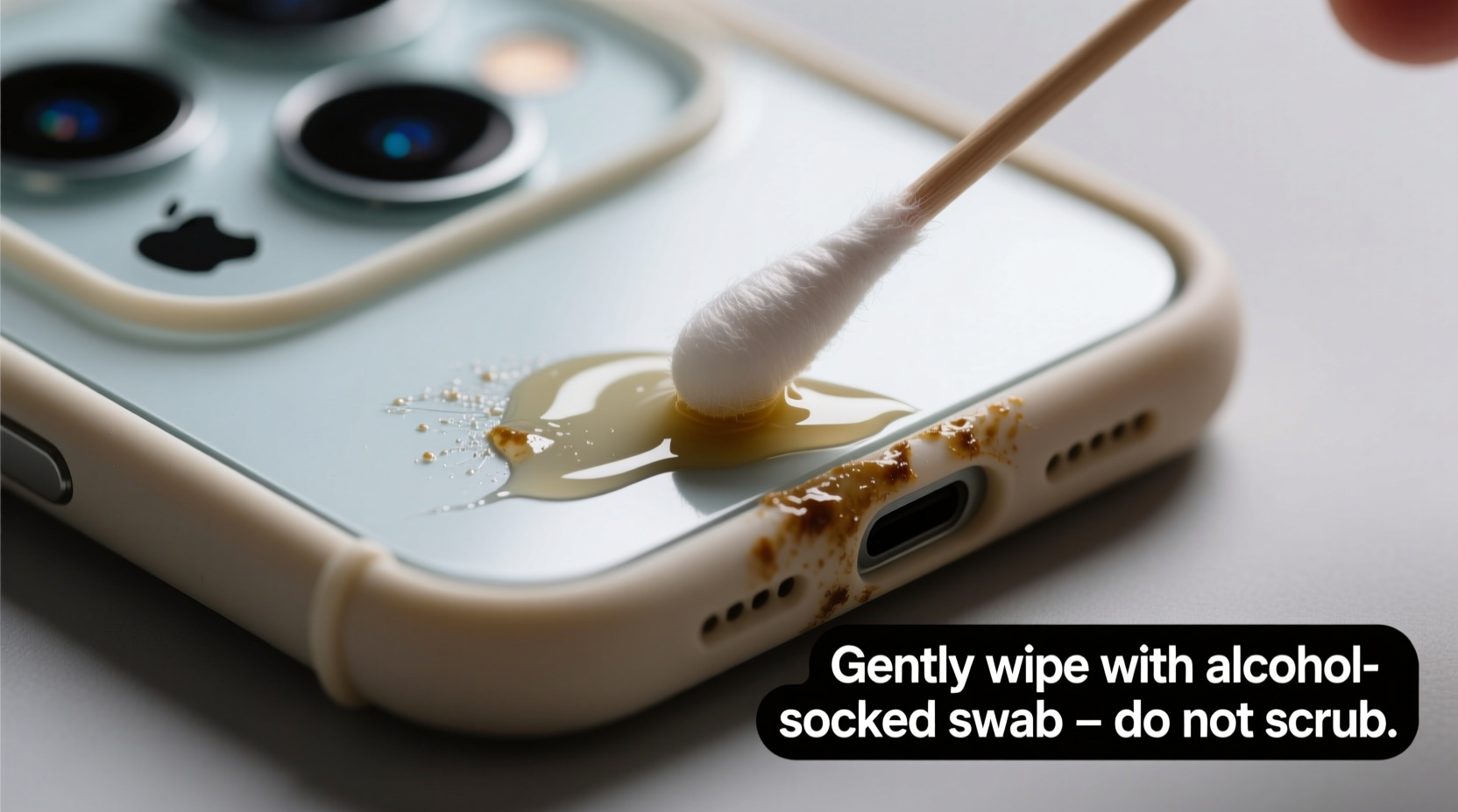 how to remove sticky residue from phone case edges without scratching