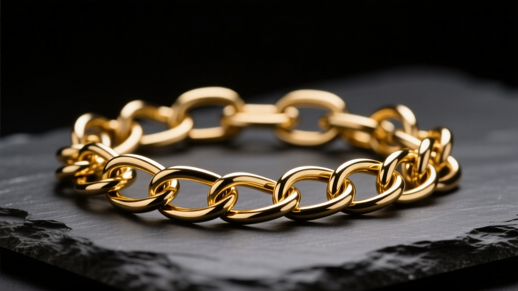 Macro shot of a severely tangled 14k gold paperclip chain resting on dark slate, illuminated by soft directional studio lighting