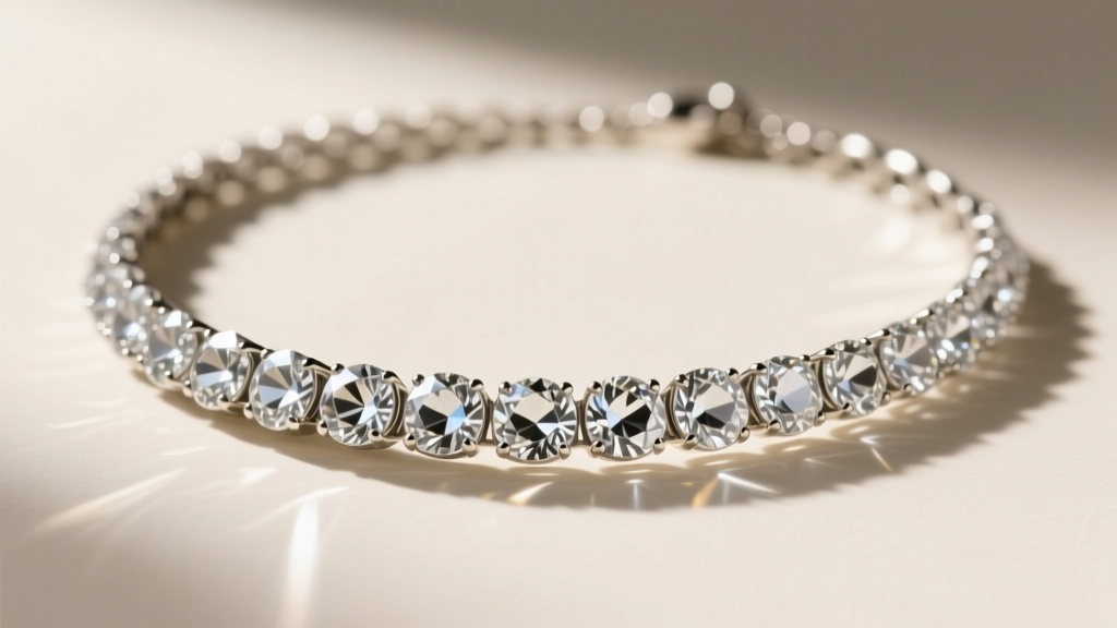 Side profile of a Vendome vintage necklace showing pristine silver foil backing intact beneath a clear faceted glass rhinestone