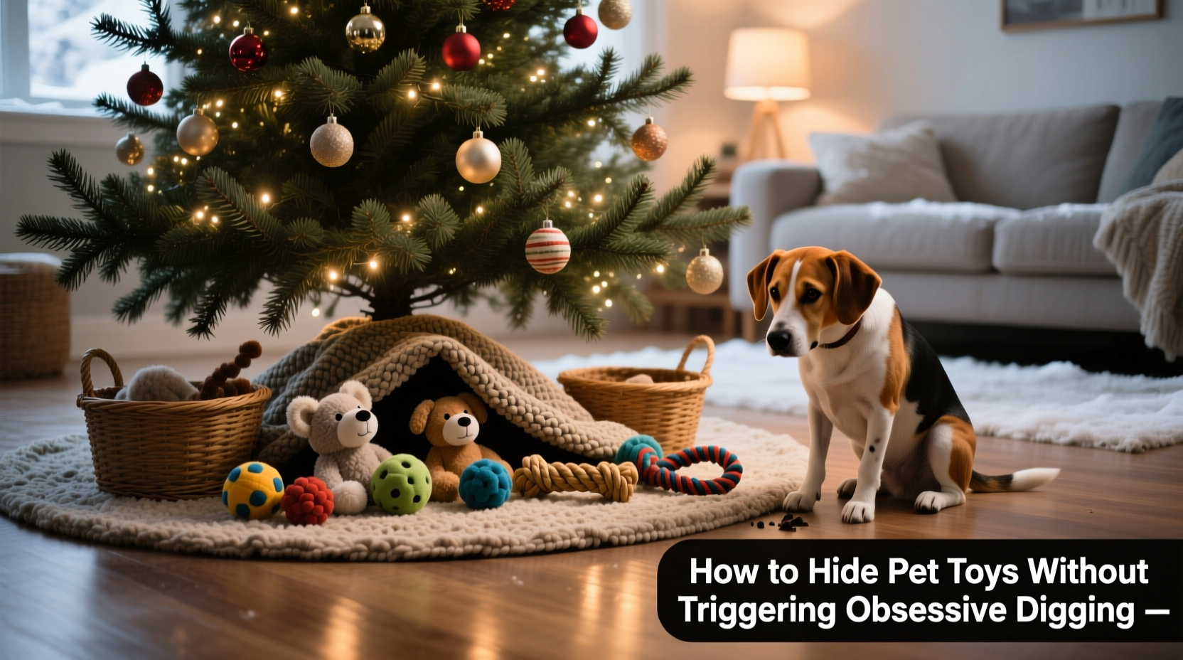 how to hide pet toys inside a tree skirt without triggering obsessive digging