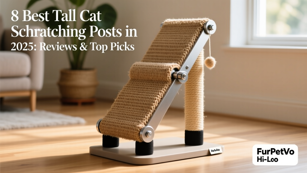 Side view of the FurPetVo Hi-Lo Cat Scratcher showing its adjustable height mechanism and textured sisal surface
