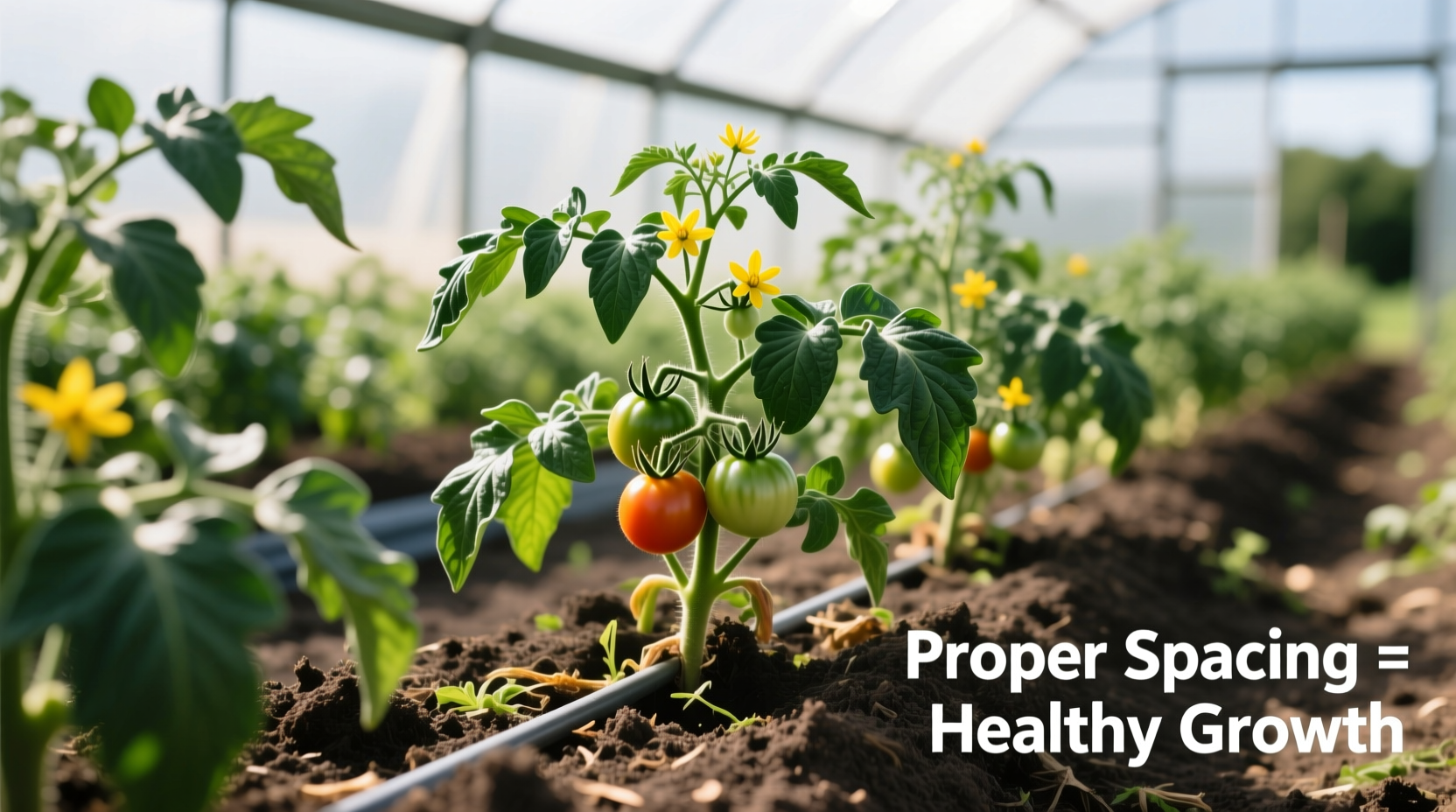 Tomato plants with proper spacing showing healthy growth