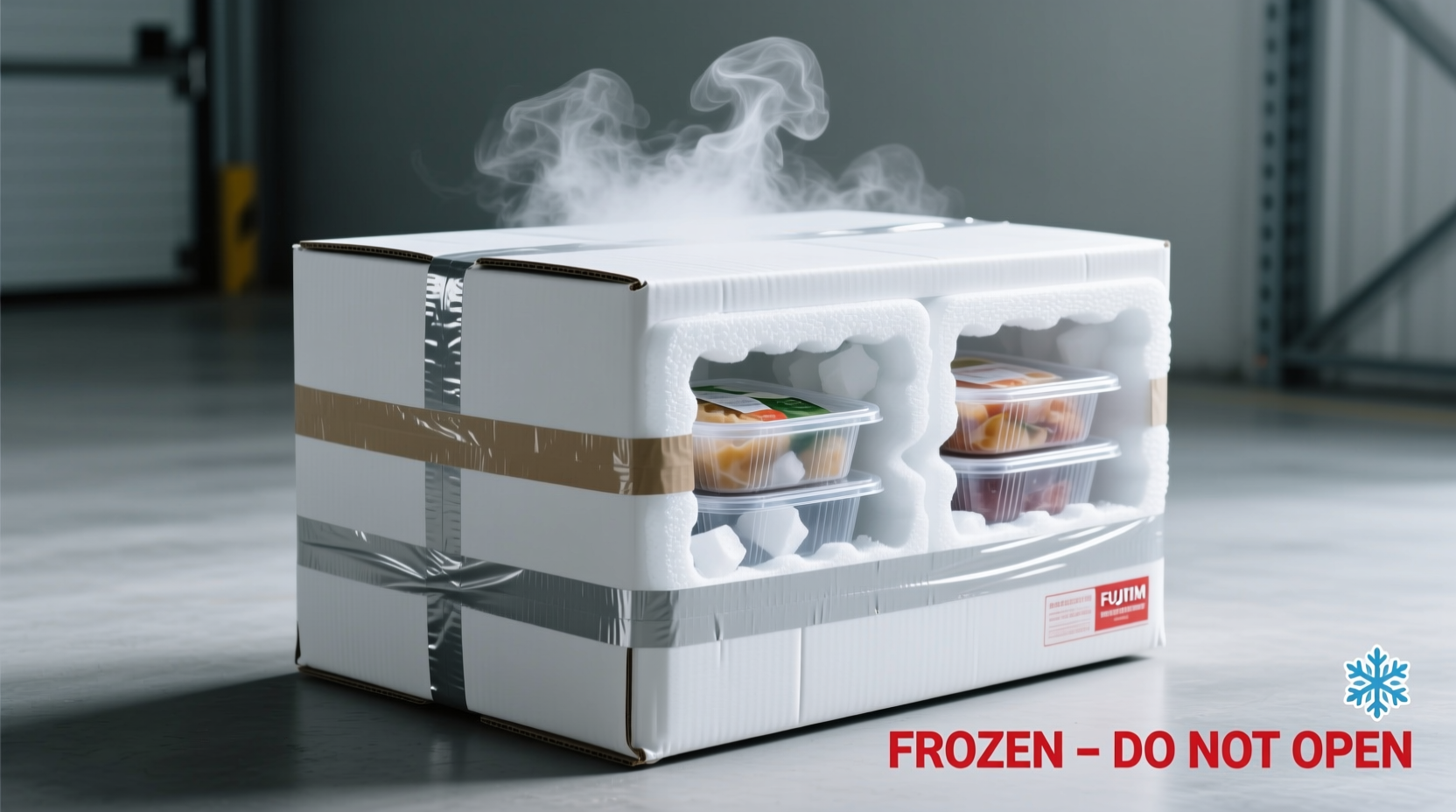 Properly packaged frozen food shipment with dry ice