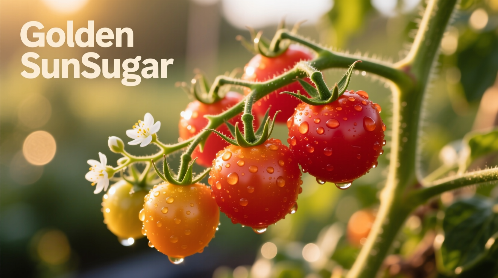 Golden SunSugar cherry tomatoes on vine