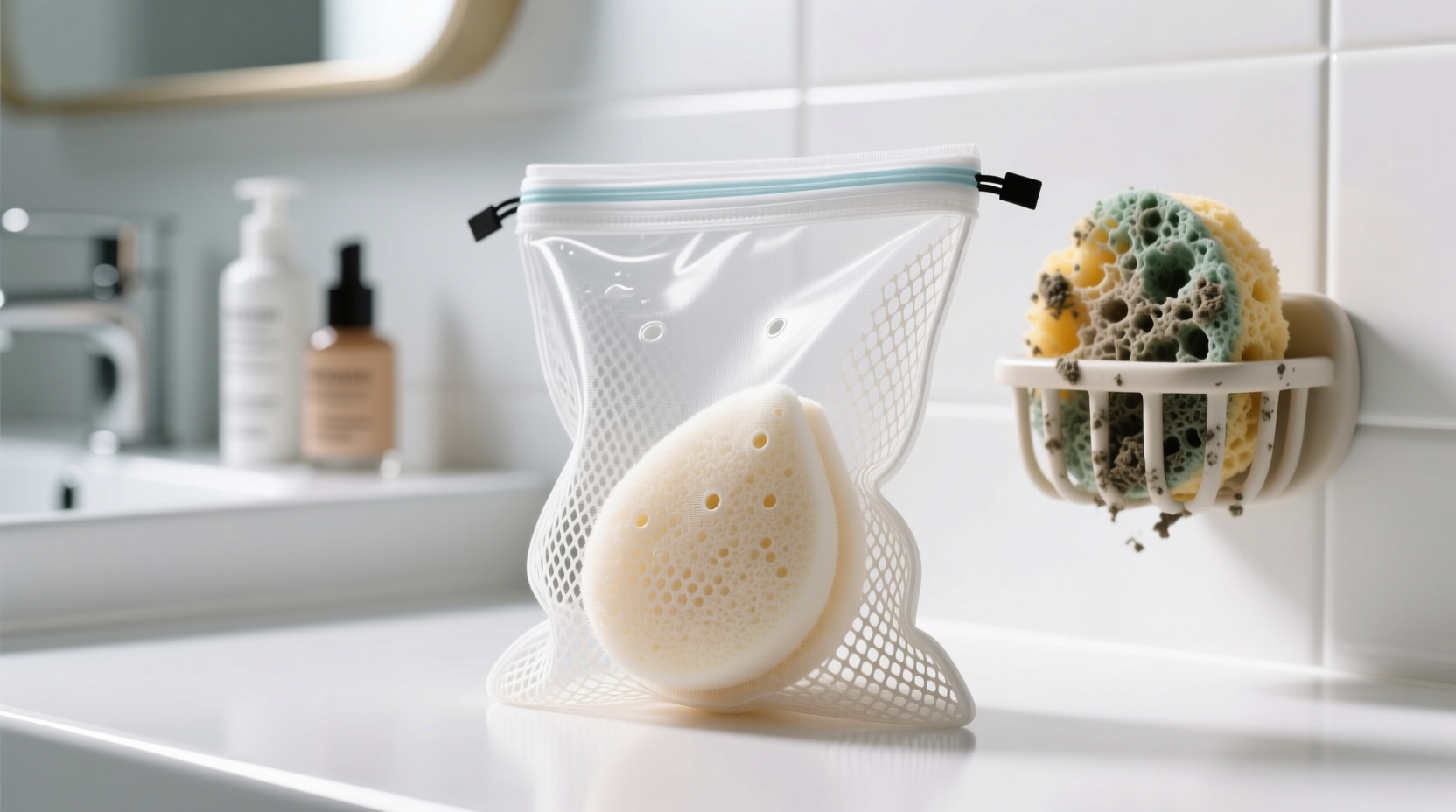 mesh laundry pouch vs beauty sponge holder