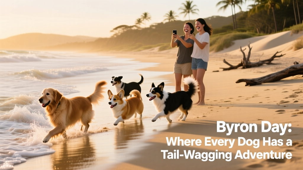Tallow Beach in Byron Bay with dogs playing near the surf